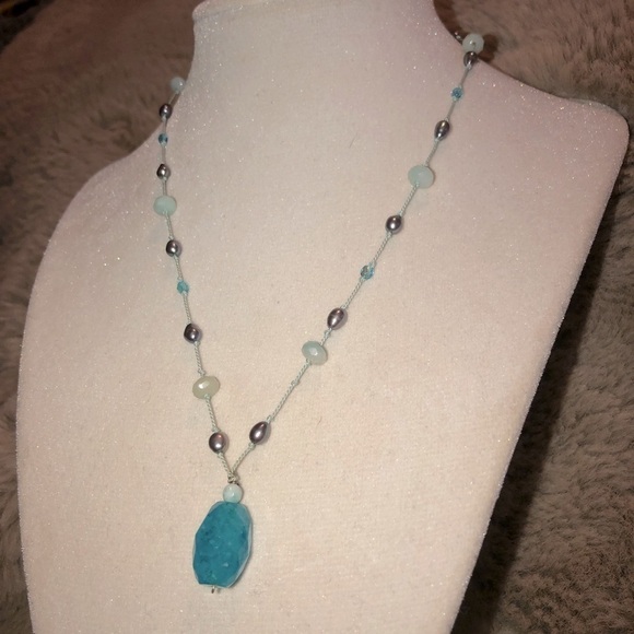 vtg Pearl Chalcedony Quartzite Silk Cord Necklace w Sterling Silver Clasp 16” - Picture 7 of 10